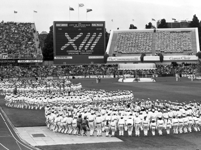 Children perform their dance routine at the opening ceremony of the Edinburgh Commonwealth Games 1986, held at Meadowbank stadium.