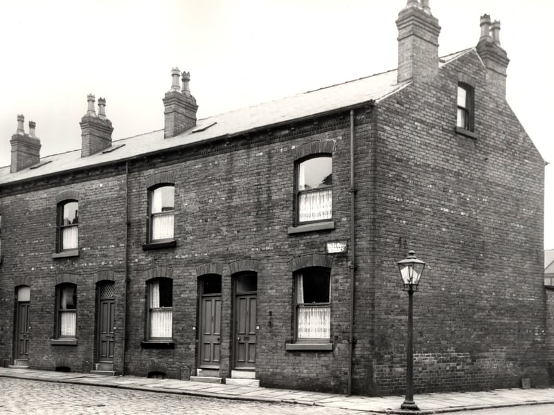 The fronts of through houses in Westwood Terrace in November 1965.