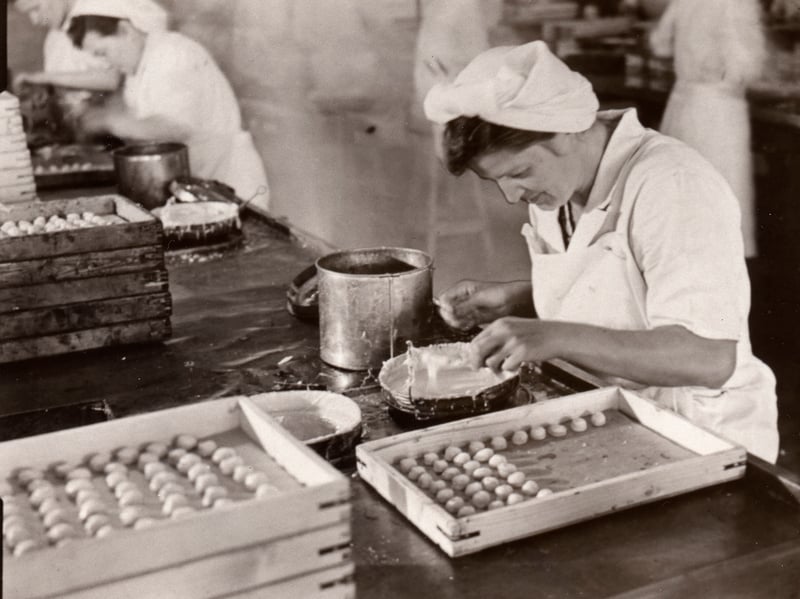 Women making chocolate cream centres at the Rowntree factory, York, in 1949