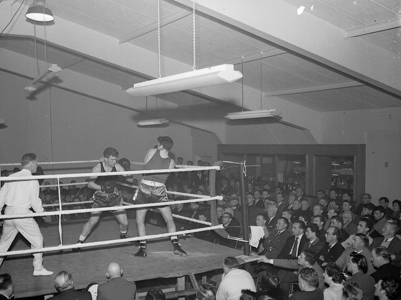 Jim Adamson takes on Alex Kelly at boxing in Prestonpans in April 1963.