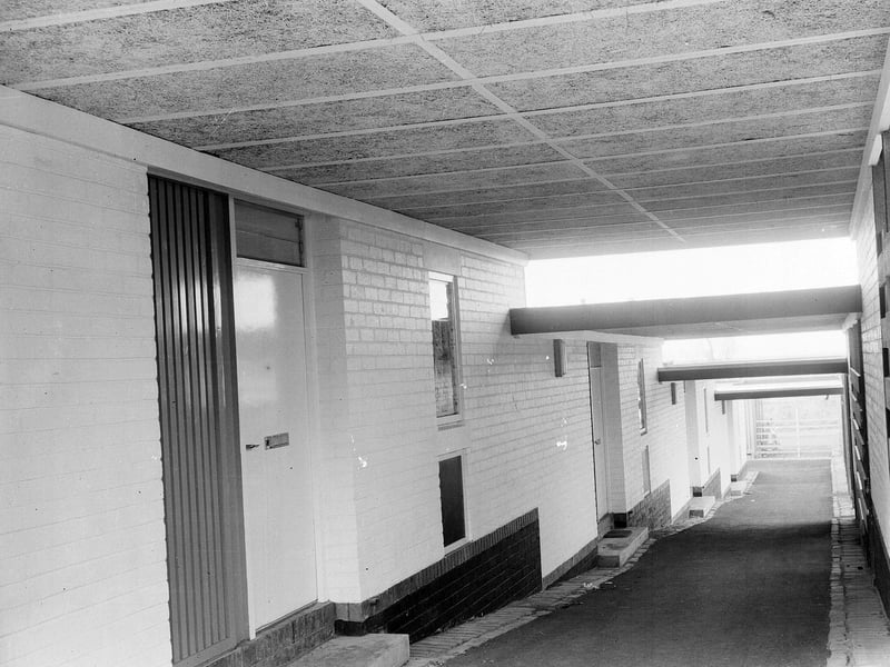 A covered way leading to homes in an experimental housing project in Prestonpans in November 1962.