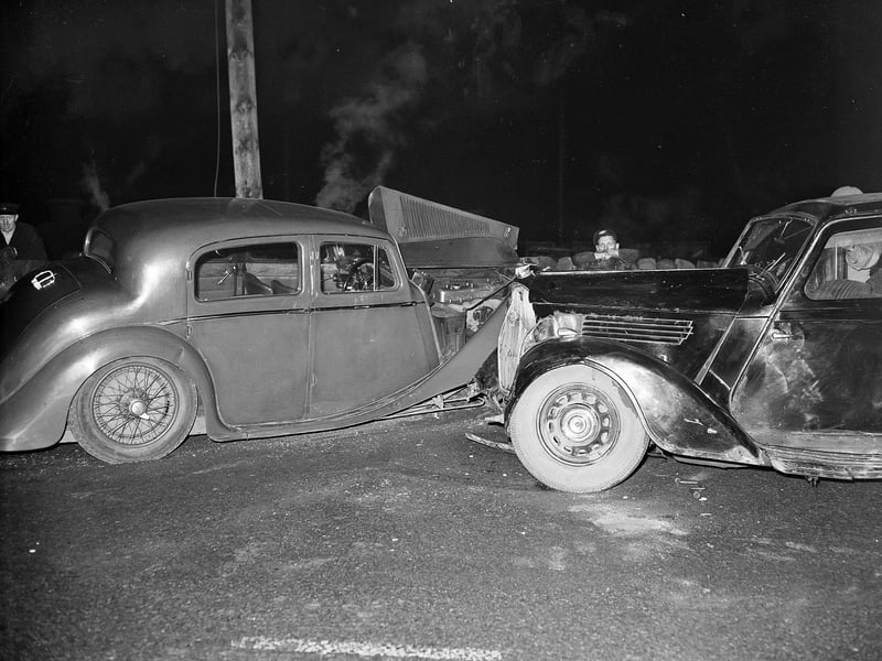 The aftermath of a car crash at Prestonpans in January 1959.