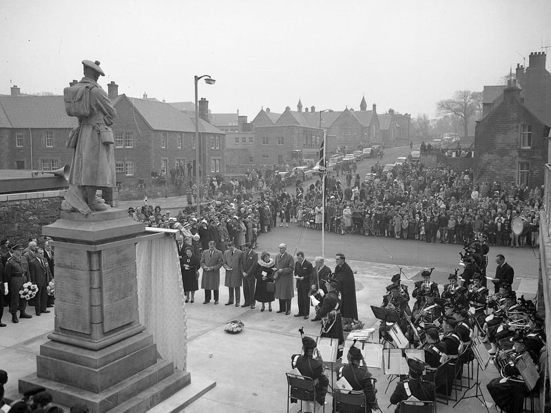 A rededication ceremony at the war memorial in the Civic Square at Prestonpans in November 1964.