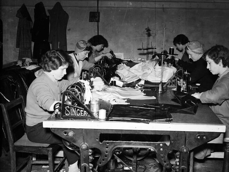 Making up garments on Singer sewing machines at Daniel Buchanan and Sons Ltd in Prestonpans in August 1957.
