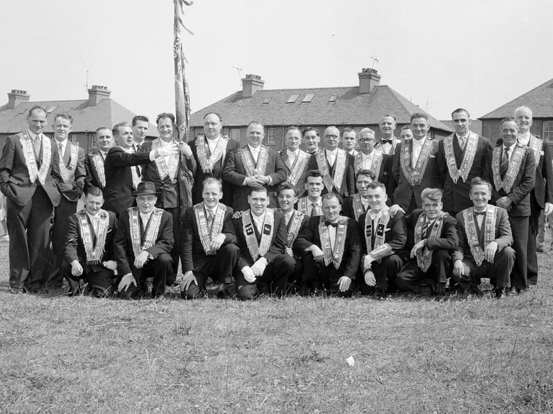 Lodge 184 arrive for an Orange Walk at Prestonpans in July 1961.