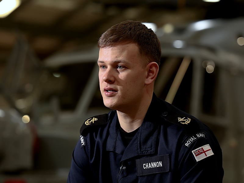Probationary Leading Air Engineering Technician Ben Channon is training to maintain Merlin helicopters for the Commando Helicopter Force.