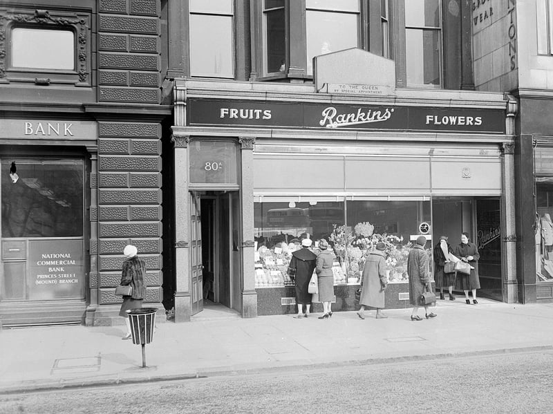 Rankins' flowers and fruit store on Princes Street, Edinburgh, in March 1960
