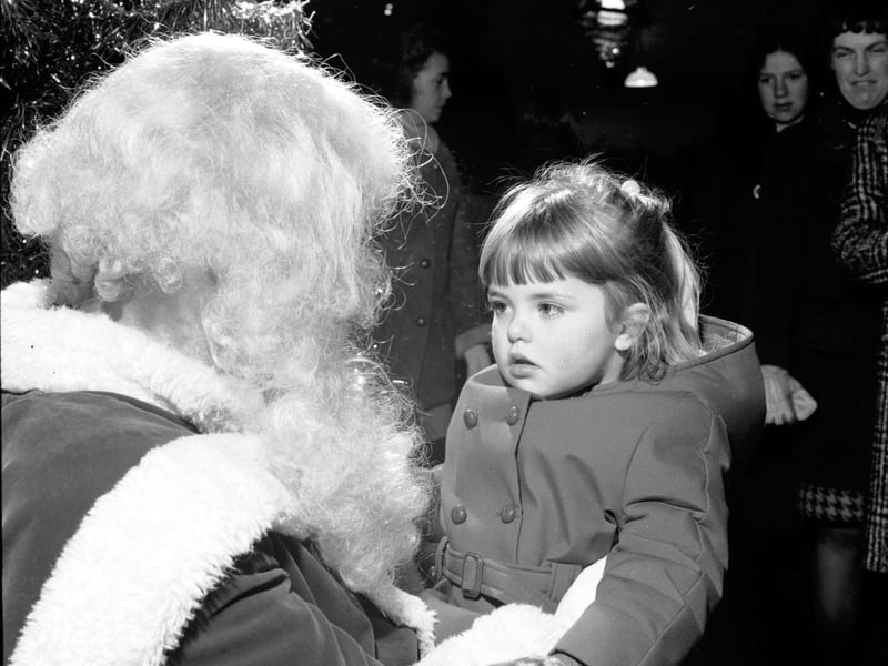 Penelope Watts chats to Santa at Jenners department store, Edinburgh, in December 1970