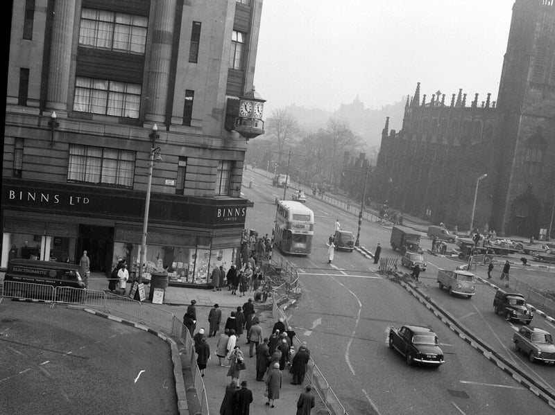 Binns department store, Edinburgh, in November 1961, showing the famous clock