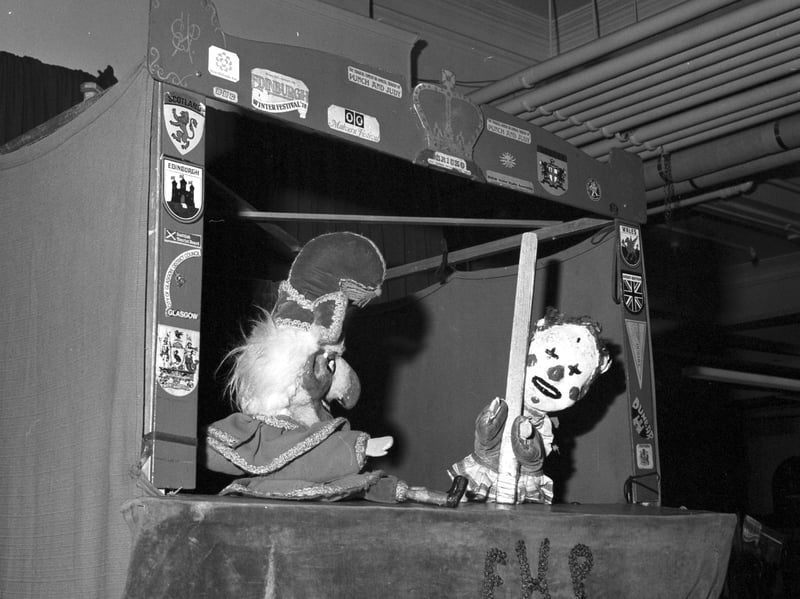 A Punch and Judy puppet show at Jenners department store, Edinburgh, in February 1979