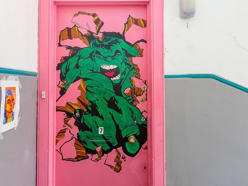 A picture of Hulk greets visitors at the front door.