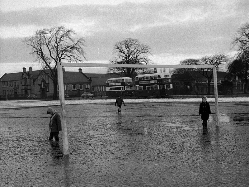 Saughton Park covered by six or seven inches of water after an overnight thaw in January 1963.