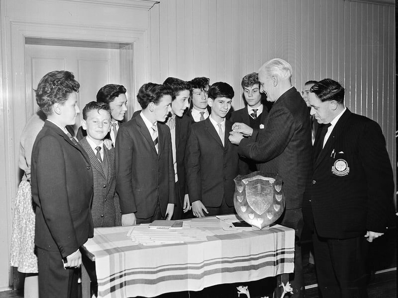 Ian Crittden of Saughton Mains Club receives his Duke of Edinburgh Award from Sir Andrew Murray in June 1963.