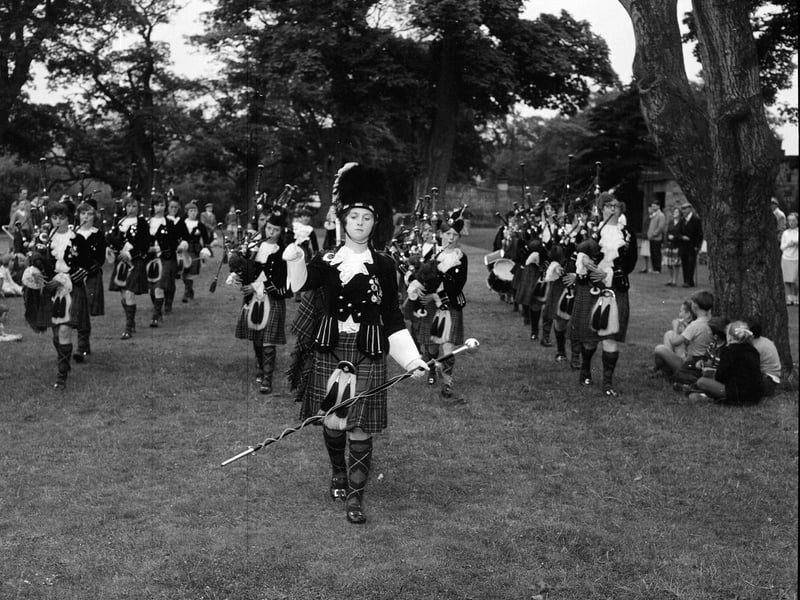 Wick Girls Pipe Band in Saughton Park in August 1964.