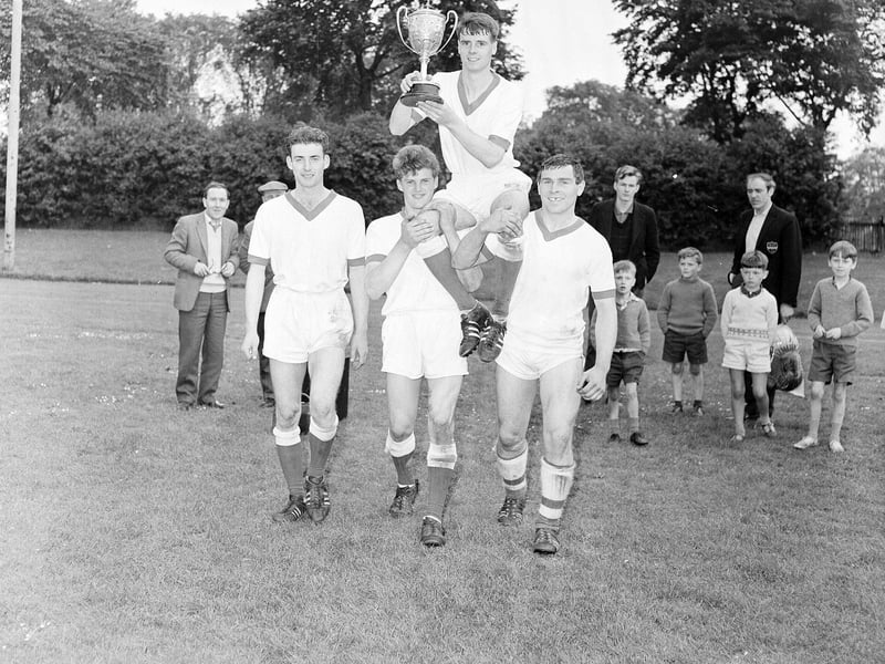 Tweedale football team receive the Hamilton Cup at Saughton enclosure in June 1965.