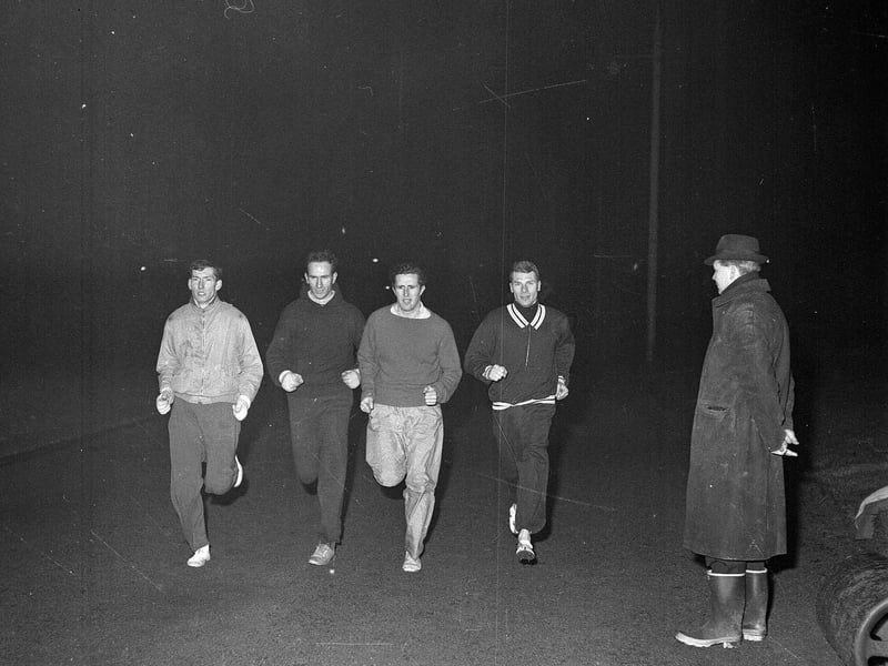 Sprinters training at Saughton Park in December 1964.