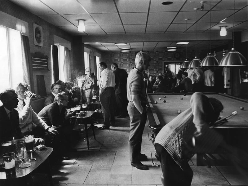 The games room at Seacroft Working Men's Club, Leeds, at lunchtime on a Sunday in June 1970