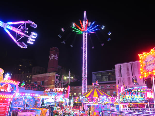 Millennium Square lit up last night with the return of the Leeds Valentine's Fair for 2026. 