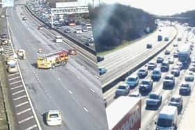 Traffic is building after a collision on the M1 sees three lanes closed. 