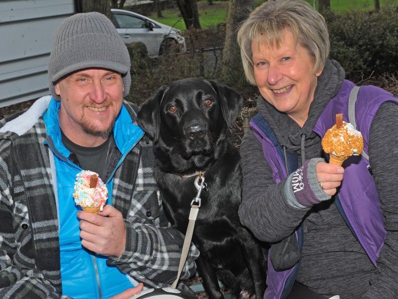 Ice cream in the sun for Chris Colbeck and Elaine Fuller at Kirkstall Abbey.