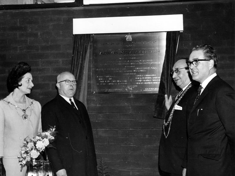The Lord Mayor of Leeds, Alderman J.S. Walsh, pictured second from right, opens the new wholesale meat market and abattoir on Pontefract Lane in October 1966, one of two wholesale markets on neighbouring sites that were opened on the same day, the other being a fish, fruit and vegetable market.
