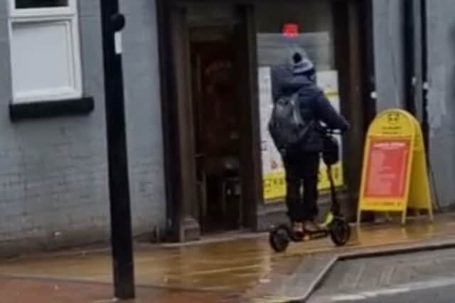 An e-scooter on Fitzwilliam Street, Sheffield.