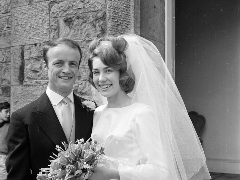 The happy couple at the Henry - Barker wedding in Davidson's Mains Parish Church in June 1965.