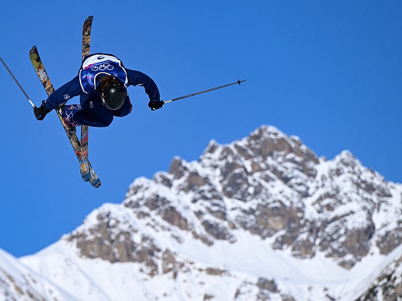 Scotland's Kirsty Muir takes to the air during the qualifying runs of Women's Freeski Slopestyle.