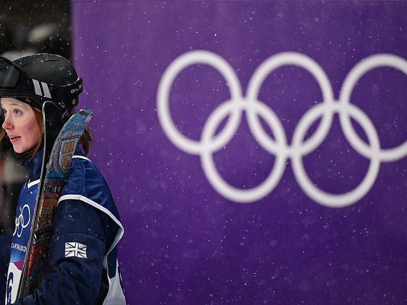 Kirsty Muir reacts to her first run score at the Big Air Final.