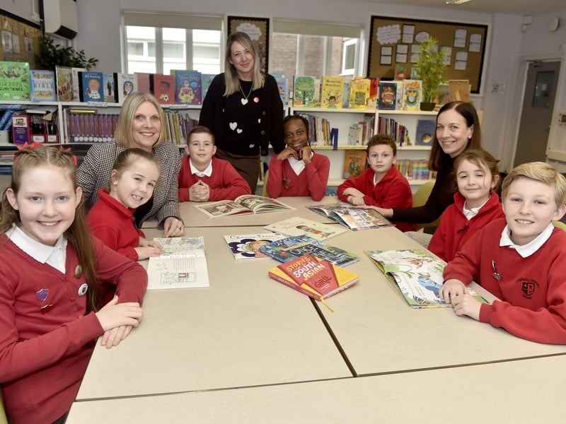 Ofsted has found Highbury Primary School in Dovercourt Road, Cosham, is operating at an expected standard in all areas apart from inclusion which is being delivered to a strong standard. 

Pictured is: (l-r) Alexa, Betsy, Jo Watson, headteacher, Bobby, Lyndsey Knight, assistant headteacher and inclusion lead, Gladys, Albert, Jane James, deputy headteacher, Molly and Joseph. 

Picture: Sarah Standing (130226-5602)