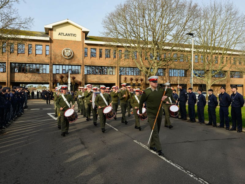 Royal Marines Band Service plays Auld Lang Syne as Capt Davey departs.