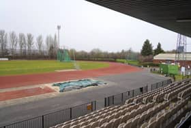 City Athletics Stadium, in Woodbourn Road, in 2018, at the time of a meeting where young athletes told chiefs the track was not fit for purpose.