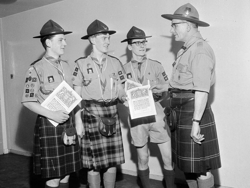 Blackhall boy scouts receive their Queen's Awards in January 1964.