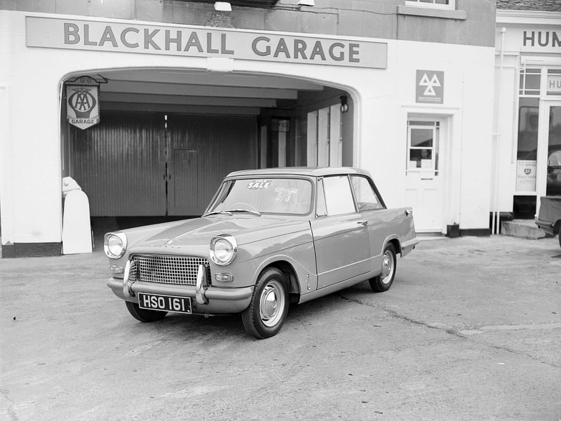 A 1961 Triumph Herald outside the Blackhall Garage in November 1961.