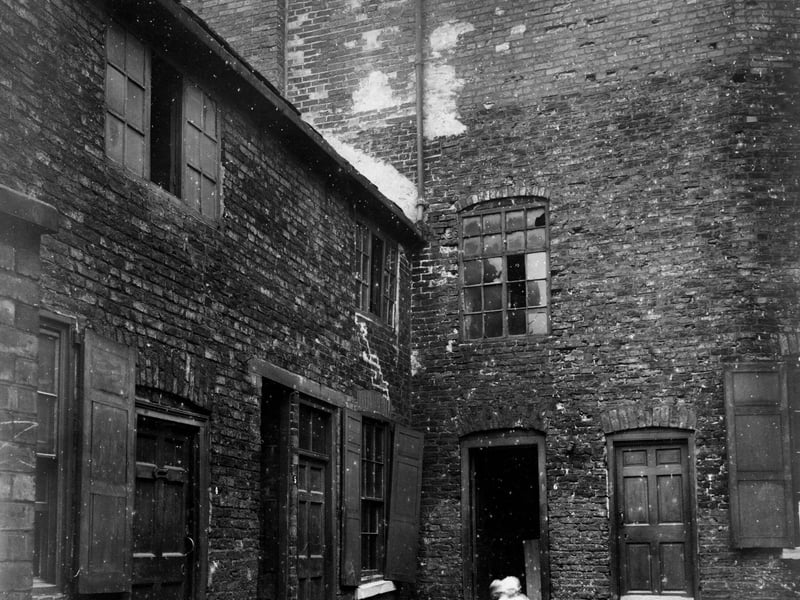 Malt Mill yard, off the Lowerhead Row looking north. Pictured in October 1928.
