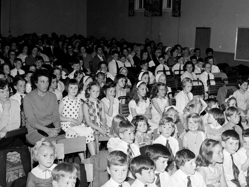 Children and parents at Blackhall Primary School's concert and presentation of awards in July 1965.