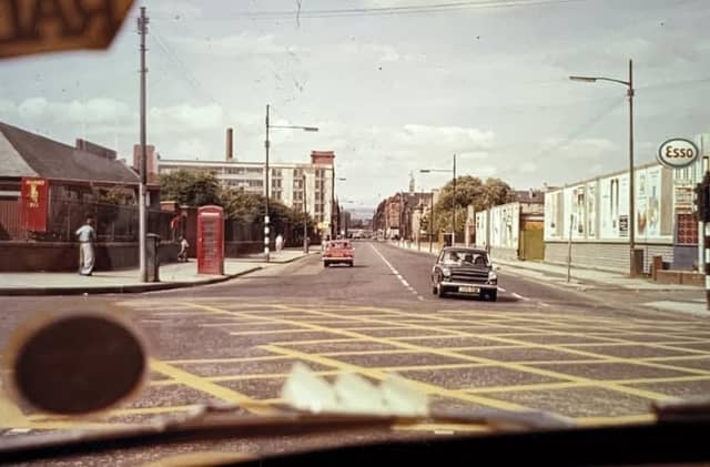 A view along Saracen Street in the 1970s with the Alliance Box on the left and the Blindcraft building in the distance.