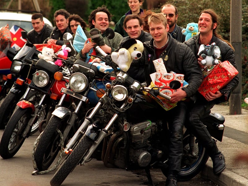 Members of the Leeds branch of the Motorcycle  Action Group, organised a 'Toy Run' to deliver toys and gifts to children who will be staying at Lineham during the Christmas holiday in December 1996.