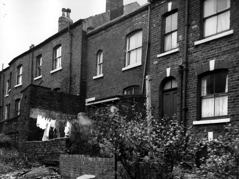 Looking from a path which divided gardens between the backs of St Johns Avenue and Victoria Mount. This is the rear view of St Johns Avenue. Pictured in November 1963.
