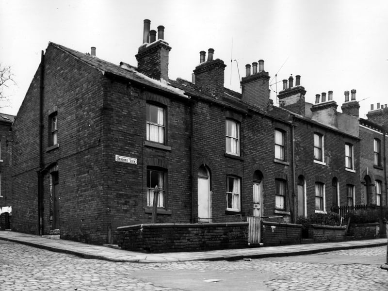 A view to the corner of Osborne View from Osborne Street in November 1963. Number 30 Osborne Street is on the left, adjoining 12 Osborne View. Moving right on Osborne View are 12, 11, 10, 9, 8.