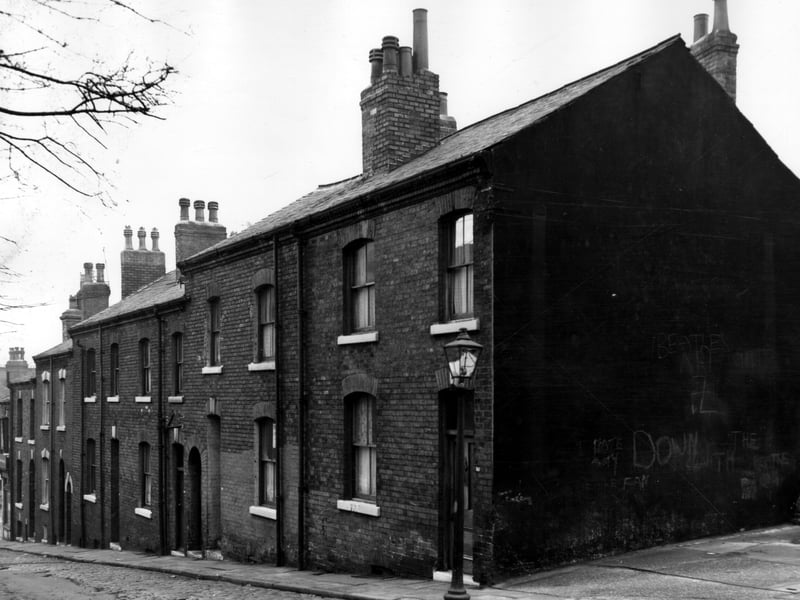 Woodsley Road is on the left, at this corner number 65 is an off licence shop, business of Joseph Fisher. Number 25 St Johns Avenue is next, moving right are 26, 27, 28, 29 then 30 on the right. This is the junction with Osborne View. Pictured in November 1963.