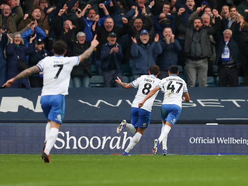Swift celebrates in front of the 3,178 Pompey fans