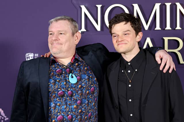 John Davidson and BAFTA Best Actor winner Robert Aramayo attend the 2026 EE BAFTA Film Awards Nominees' Party at the National Portrait Gallery.