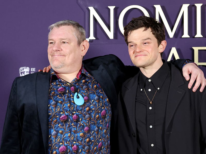 John Davidson and BAFTA Best Actor winner Robert Aramayo attend the 2026 EE BAFTA Film Awards Nominees' Party at the National Portrait Gallery.