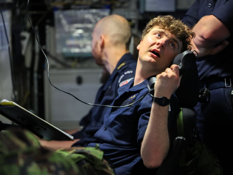 HMS Anson crew closed up for specials as the boat arrives into Western Australia.