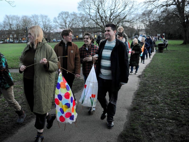 East Leeds MP Richard Burgon joins the residents with their decorated lanterns.
