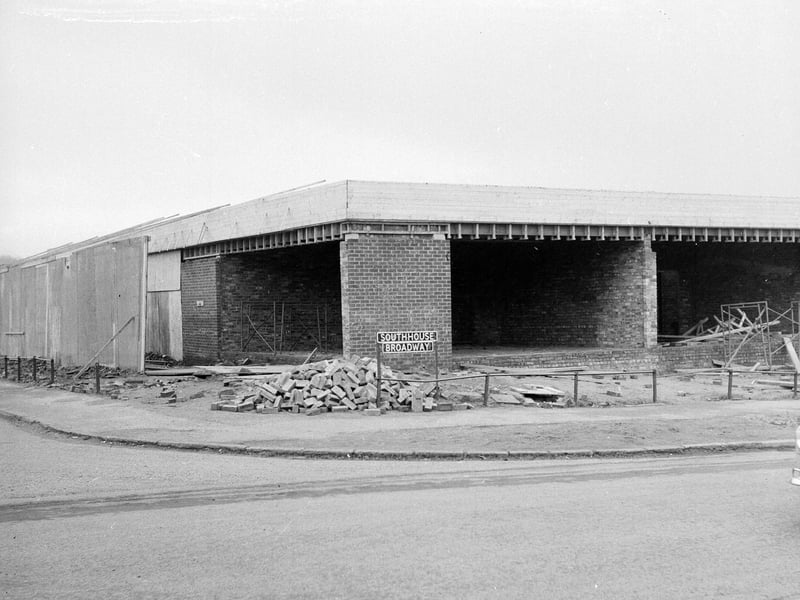 Shops to be demolished at Southhouse Road, in Liberton, in March 1963.