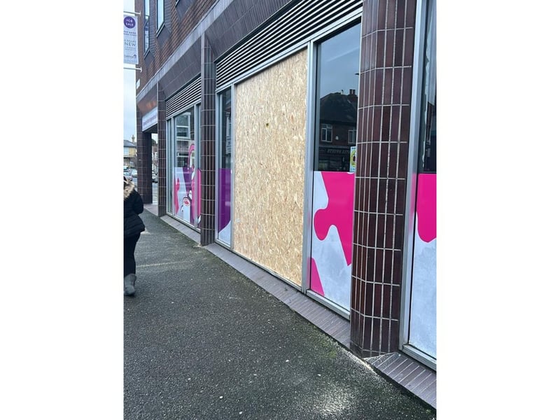The window has been boarded up following the incident in the early hours of the morning.