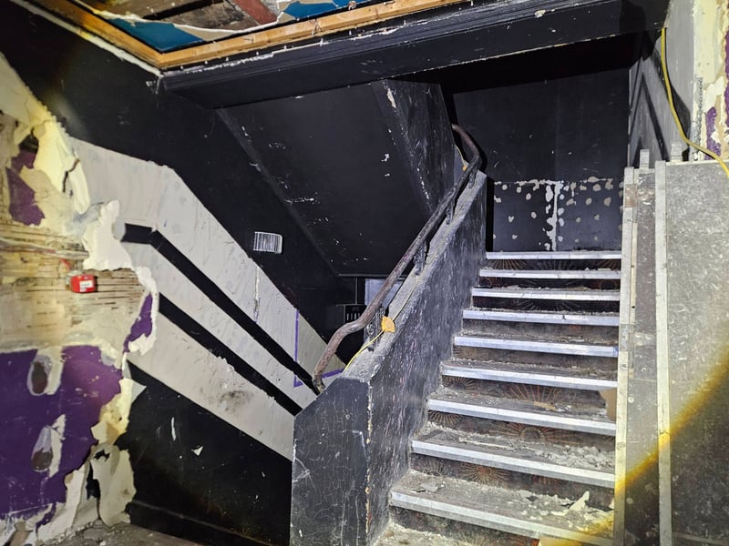 The main stairwell between the dance floors.