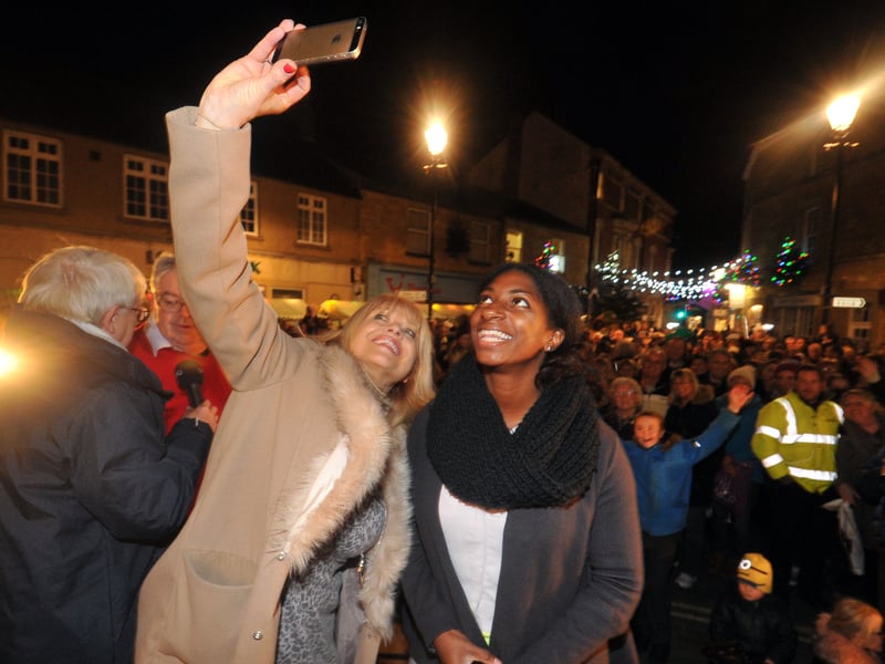 Kadeena Cox and Christine Talbot pose for a selfie at the switch-on of the town's Christmas lights in November 2016.